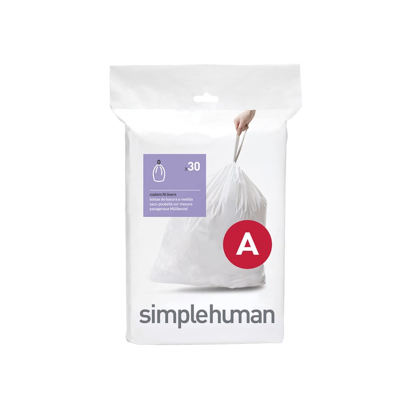 simplehuman Code A Custom Fit Drawstring Trash Bags in Dispenser Packs, 30 Count, 4.5 Liter / 1.2 Gallon, White - Image 1